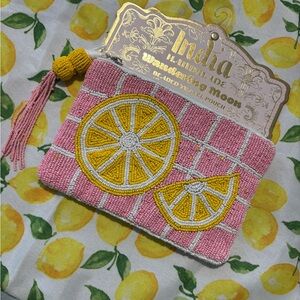 Pink Beaded Lemon Pouch